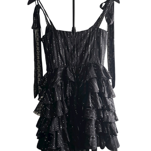 MABLE Black Sequin Ruffle Mini Dress Women’s Size S - Picture 6 of 10